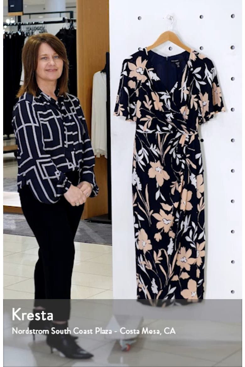 Floral Faux Wrap Crepe Midi Dress video
