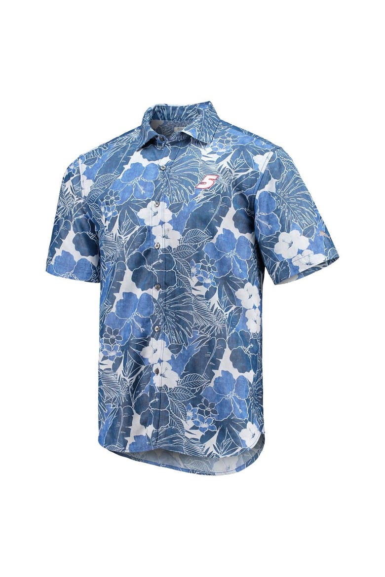 Men's Tommy Bahama Blue Kyle Larson Coconut Point Playa Flora Camp Button-Up Shirt, Alternate, color, Blue