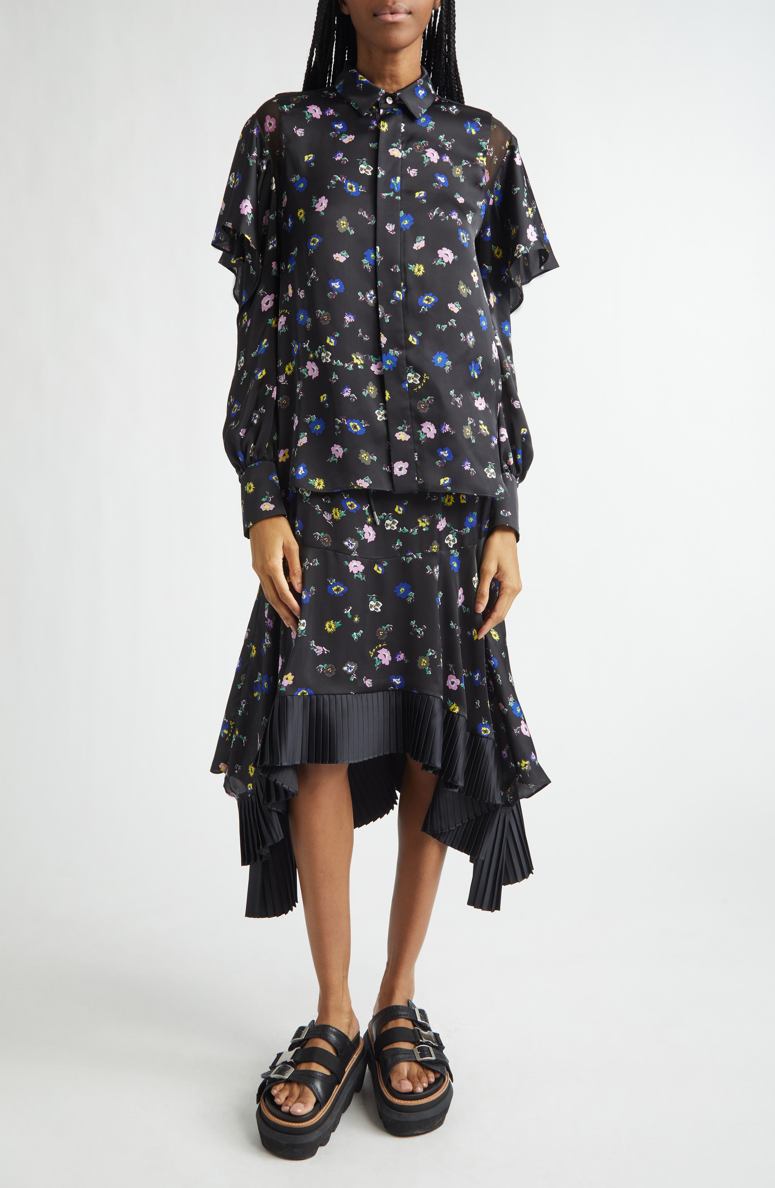Floral Print Ruffle Button-Up Shirt - image 2