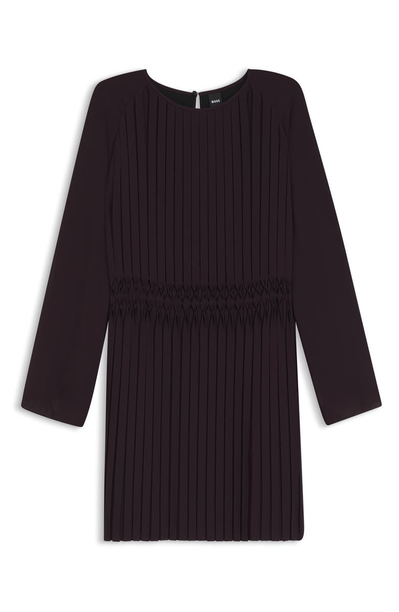 BOSS Daliette Pleated Long Sleeve Dress, Alternate, color, Dark Carmine