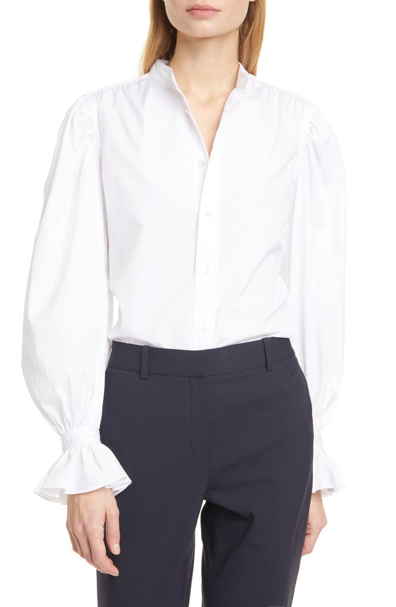 Polo Ralph Lauren Gretchen Ruffle Sleeve Cotton Button-Up Shirt, Main, color,