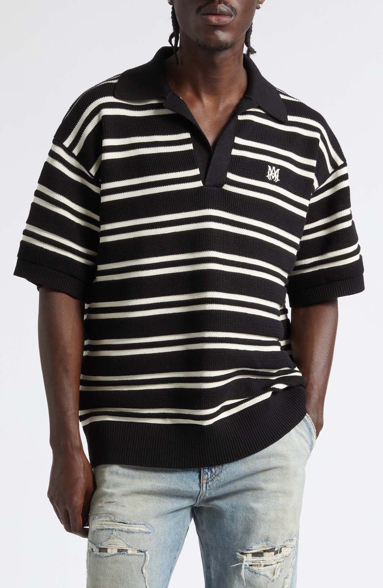 AMIRI MA Stripe Polo Sweater, Main, color, Black