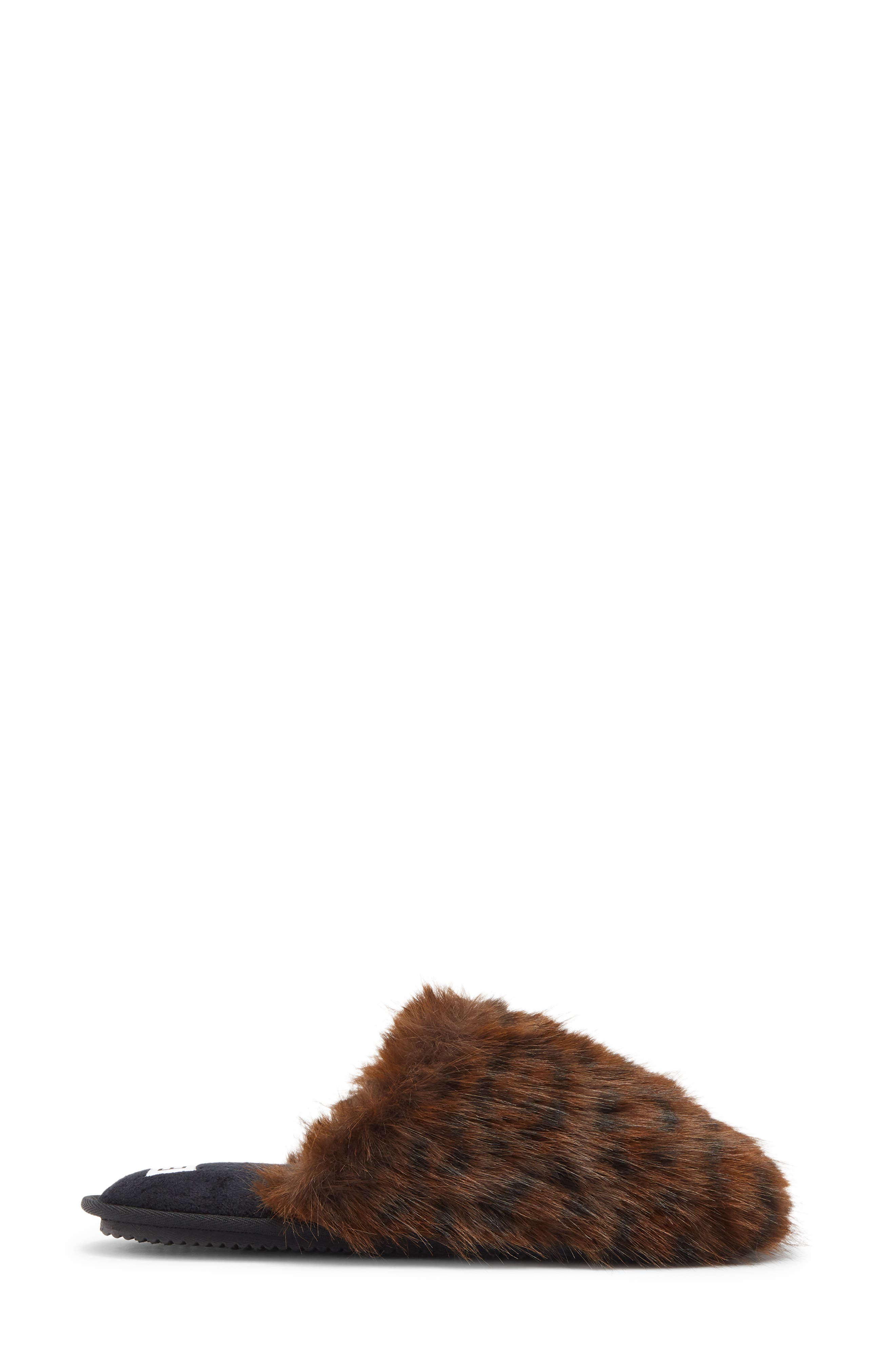 Flurry Faux Fur Scuff Slipper, Alternate, color, BROWN DARK LEOPARD