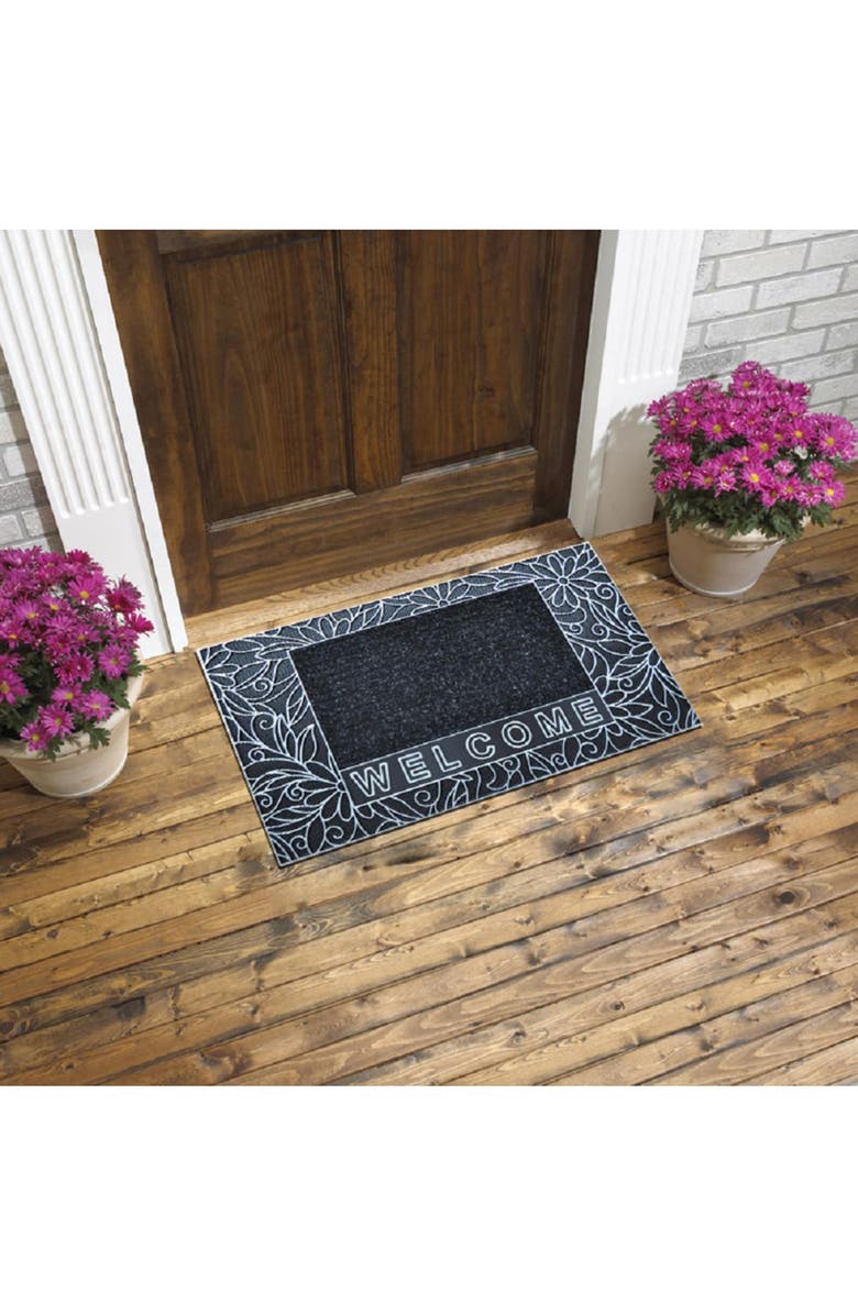 J AND V TEXTILES Welcome Outdoor Mat, Alternate, color, Bouquet Silver