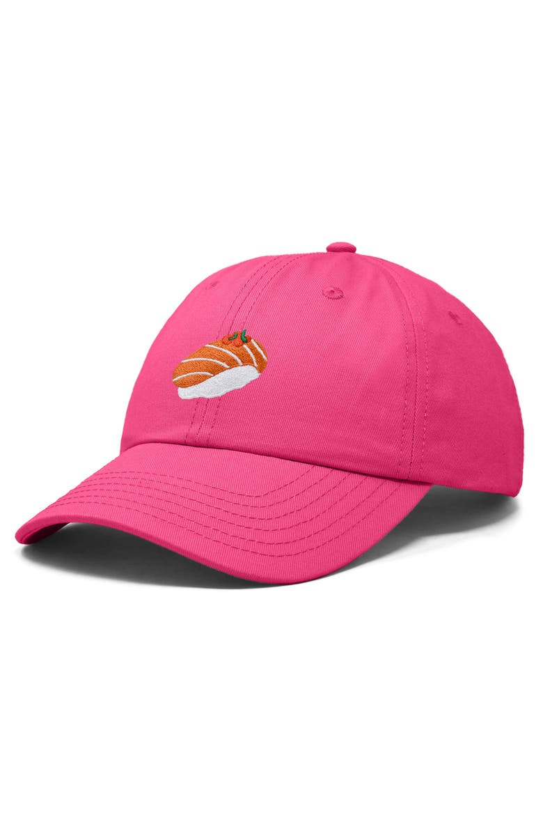 Salmon Sushi Embroidered Dad Cap, Alternate, color, Hot Pink