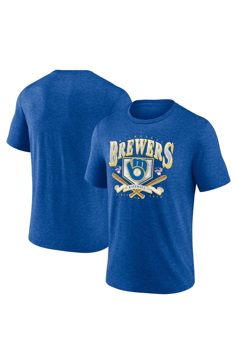 FANATICS Men's Fanatics Branded Heather Royal Milwaukee Brewers Home Team Tri-Blend T-Shirt, Main, color, Heather Royal
