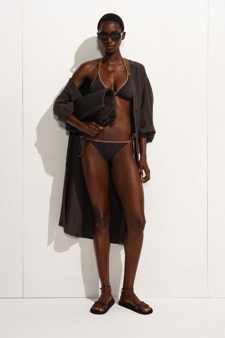 Contrast-trimmed Triangle Bikini Top, Alternate, color, BROWN / TERRACOTTA