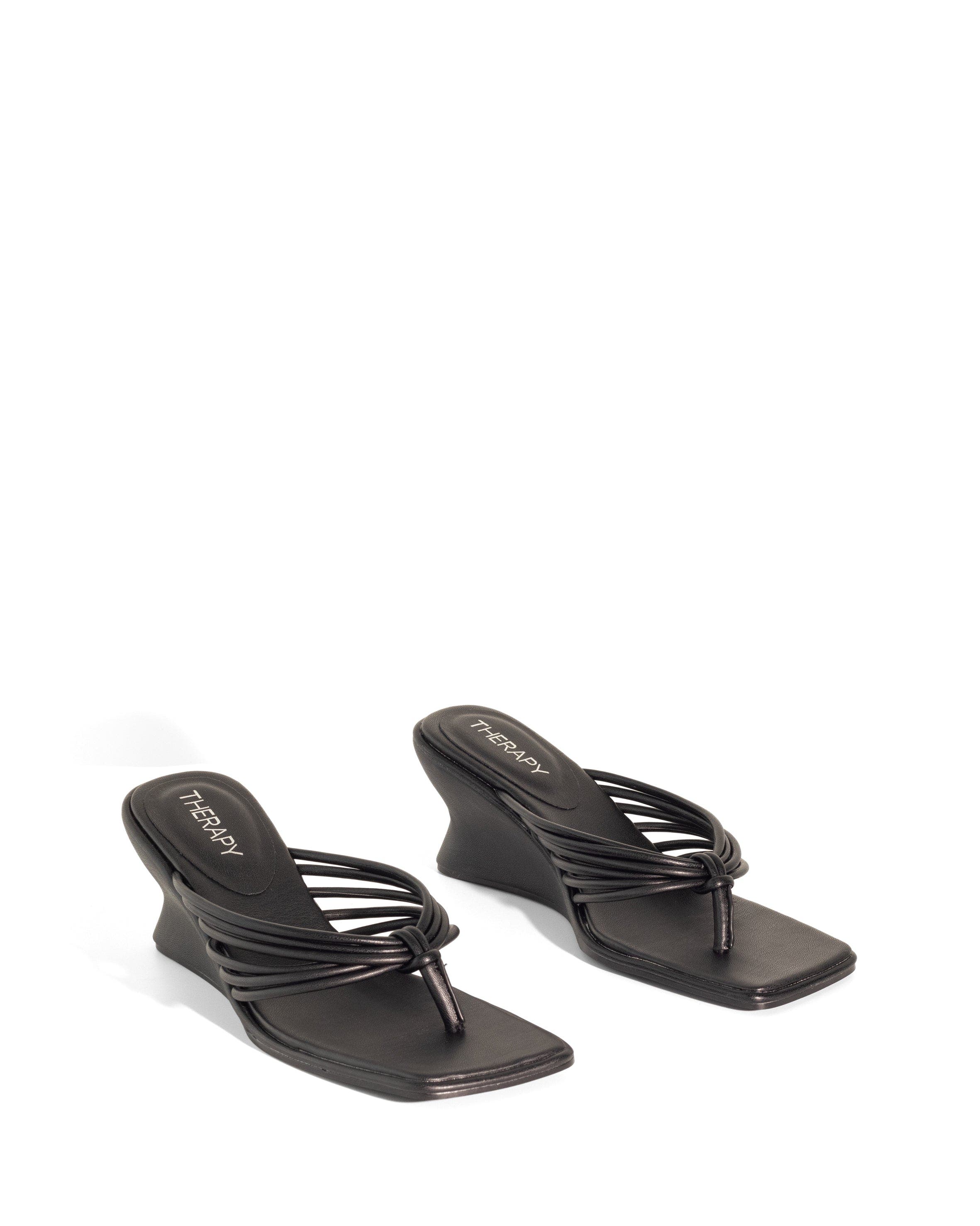 LEVEN Square Toe Thong Wedge Sandal, Alternate, color, Black Pu