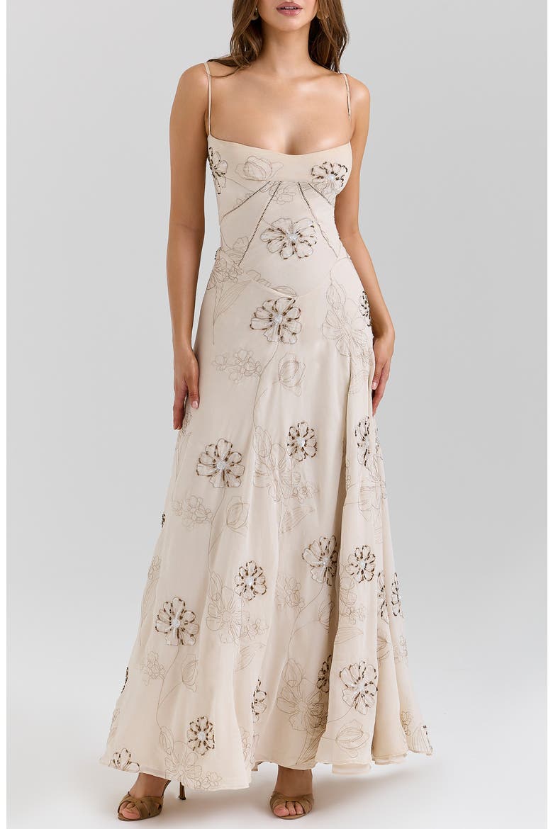 Seren Embellished Georgette Gown, Main, color, VANILLA