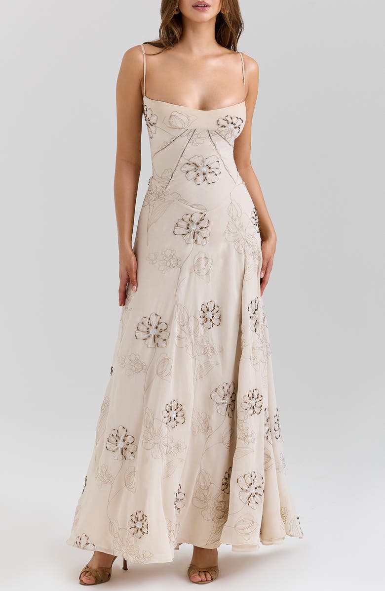 HOUSE OF CB Seren Embellished Georgette Gown, Main, color, Vanilla