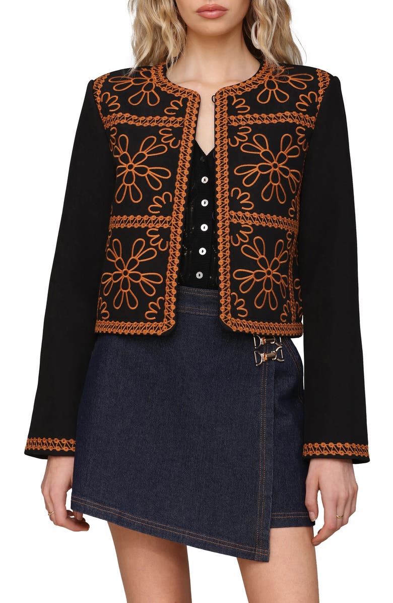 Avec Les Filles Embroidered Collarless Jacket, Main, color, Black