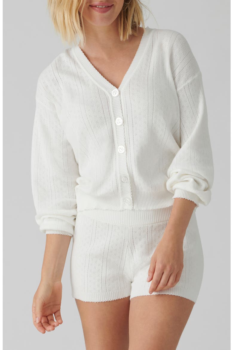 Sweetheart Cotton Pointelle Cardigan, Main, color, IVORY