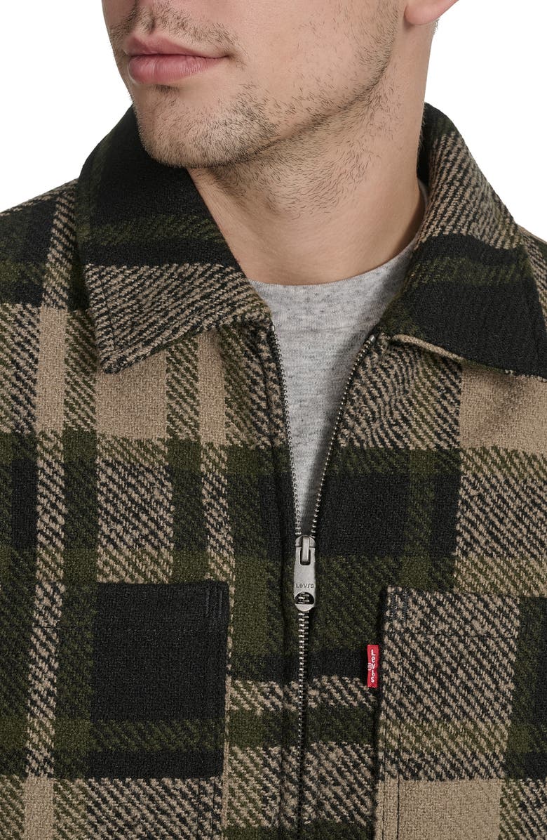 Levi's Zip Front Plaid Shacket, Alternate, color, Green/ Black