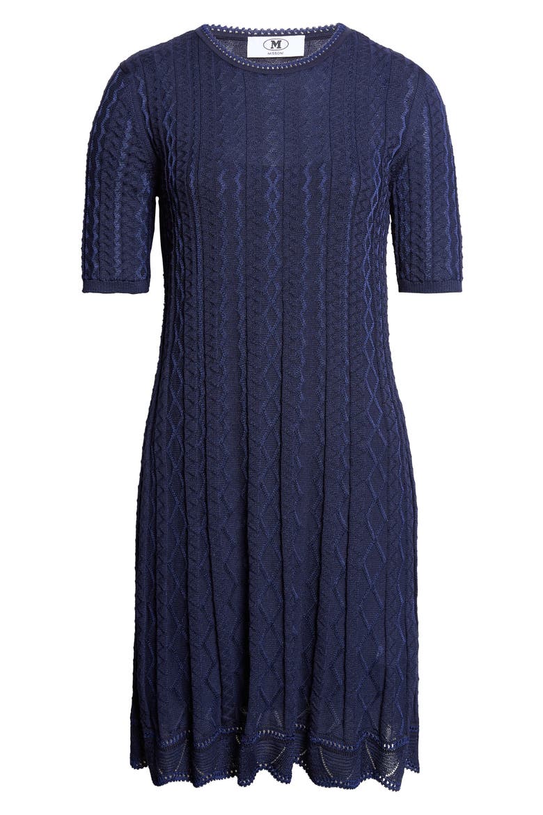 Tonal Zigzag Short Sleeve Pleated Sweater Dress, Alternate, color, S72OS BLUE