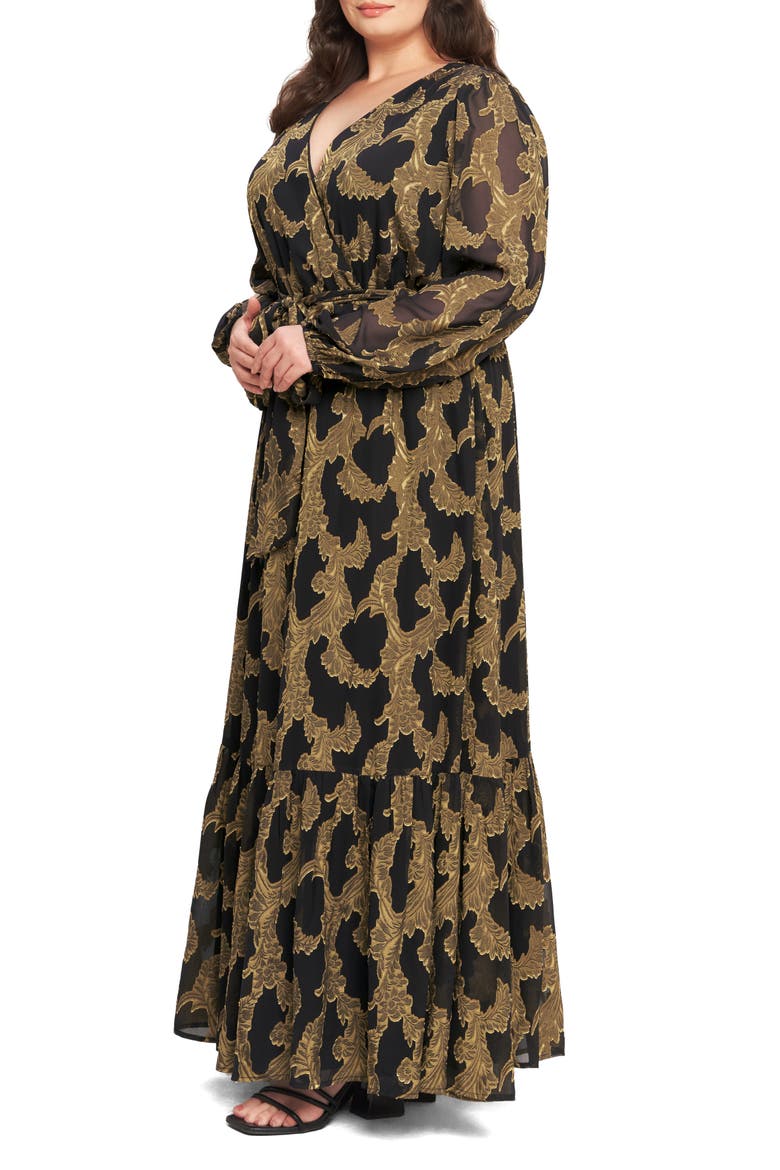 Long Sleeve Chiffon Maxi Dress, Alternate, color, DARK BROWN