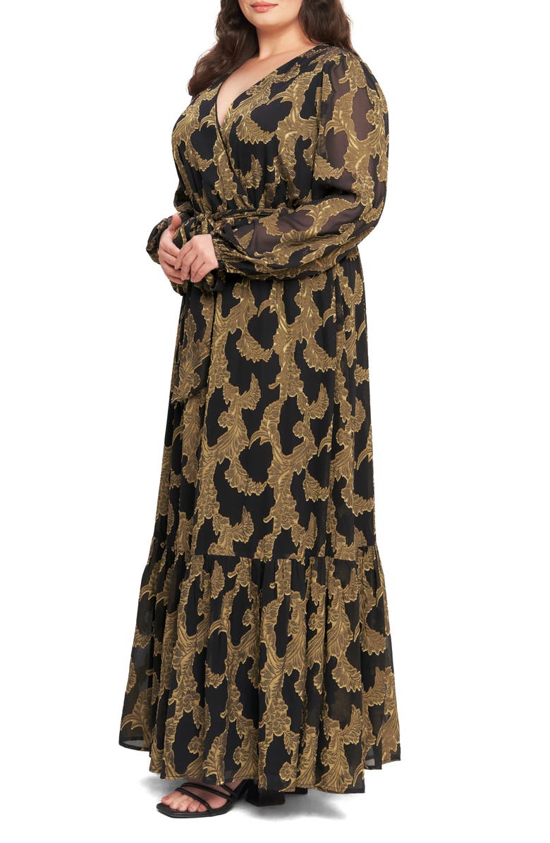FLYING TOMATO Long Sleeve Chiffon Maxi Dress, Alternate, color, Dark Brown