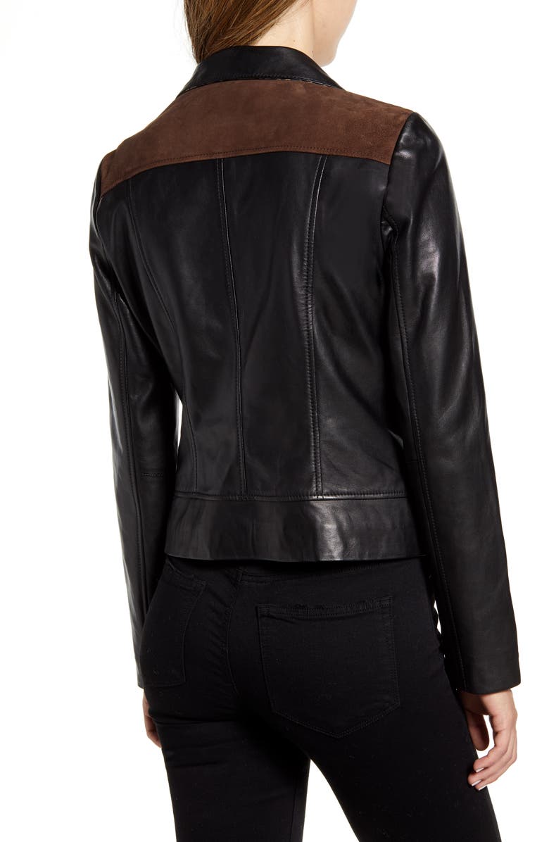 Bernardo Mixed Media Leather Moto Jacket, Alternate, color,