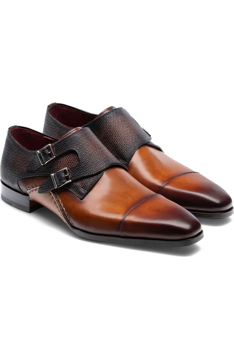 Magnanni Ondara II Double Monk Strap Shoe, Main, color, Cuero
