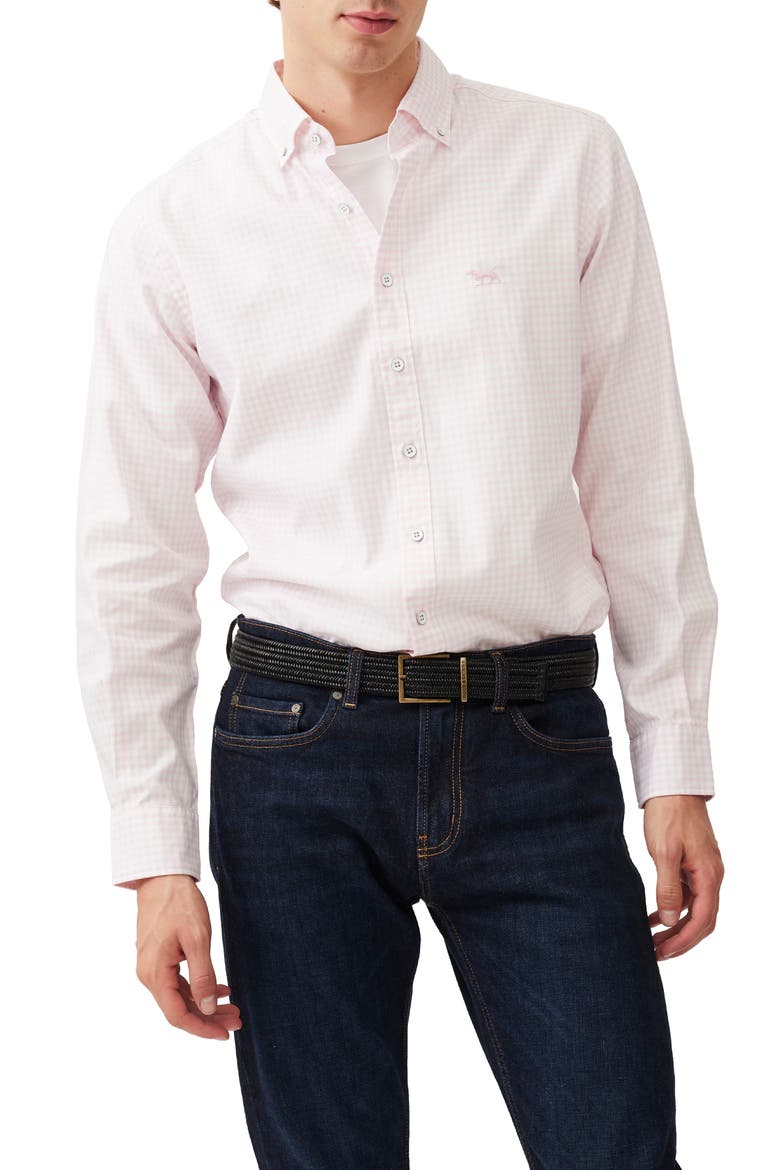Oxford Bayshore Gingham Sports Fit Shirt, Main, color, ROSEWATER