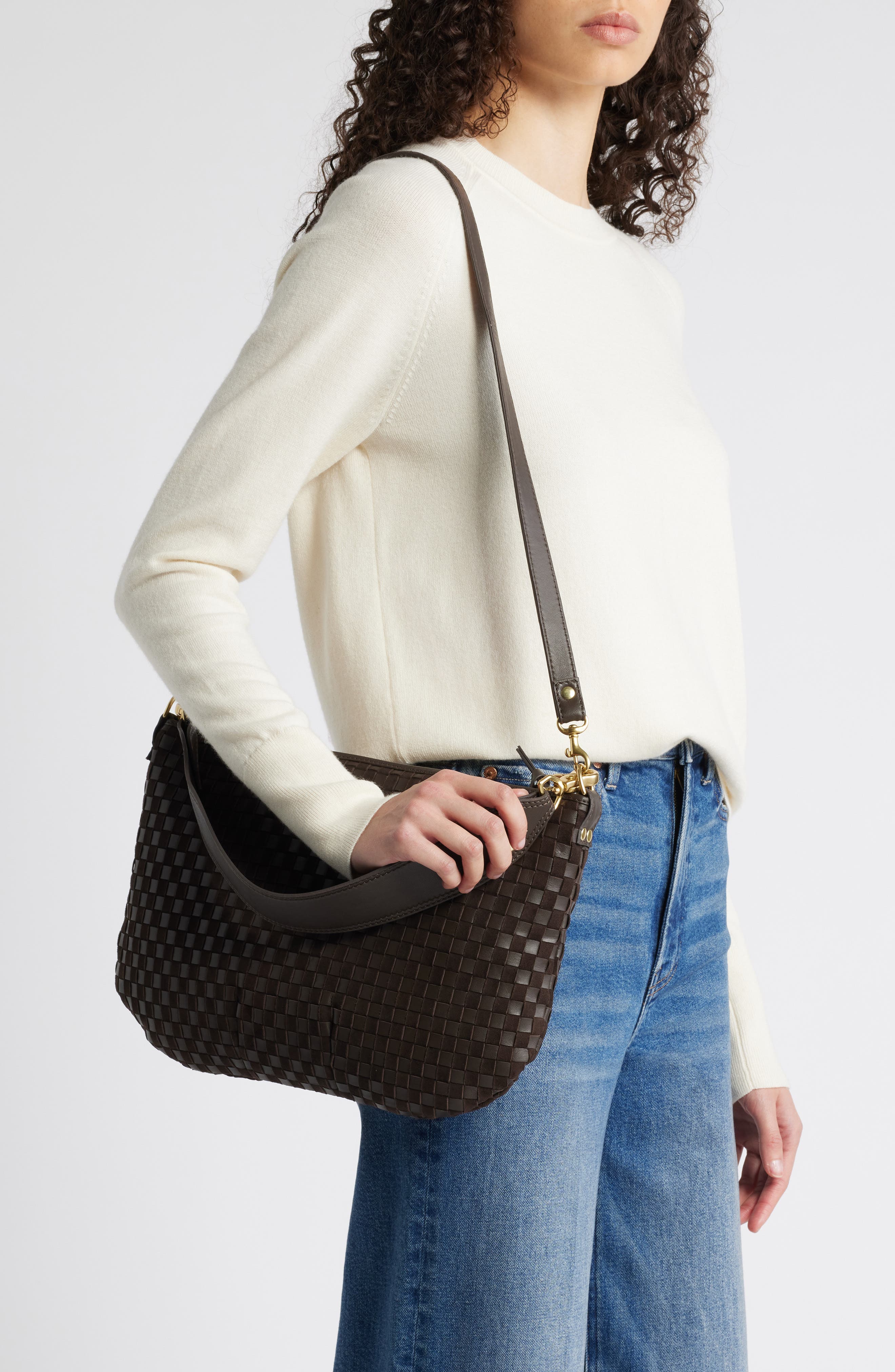 Clare V. Moyen Woven Leather & Suede Messenger Bag, Alternate, color, 