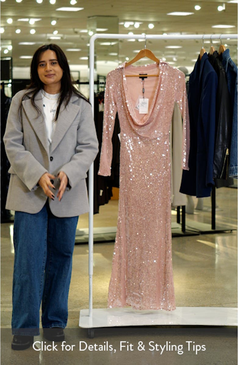 Lorel Sequin Plunge Long Sleeve Maxi Dress, sales video thumbnail