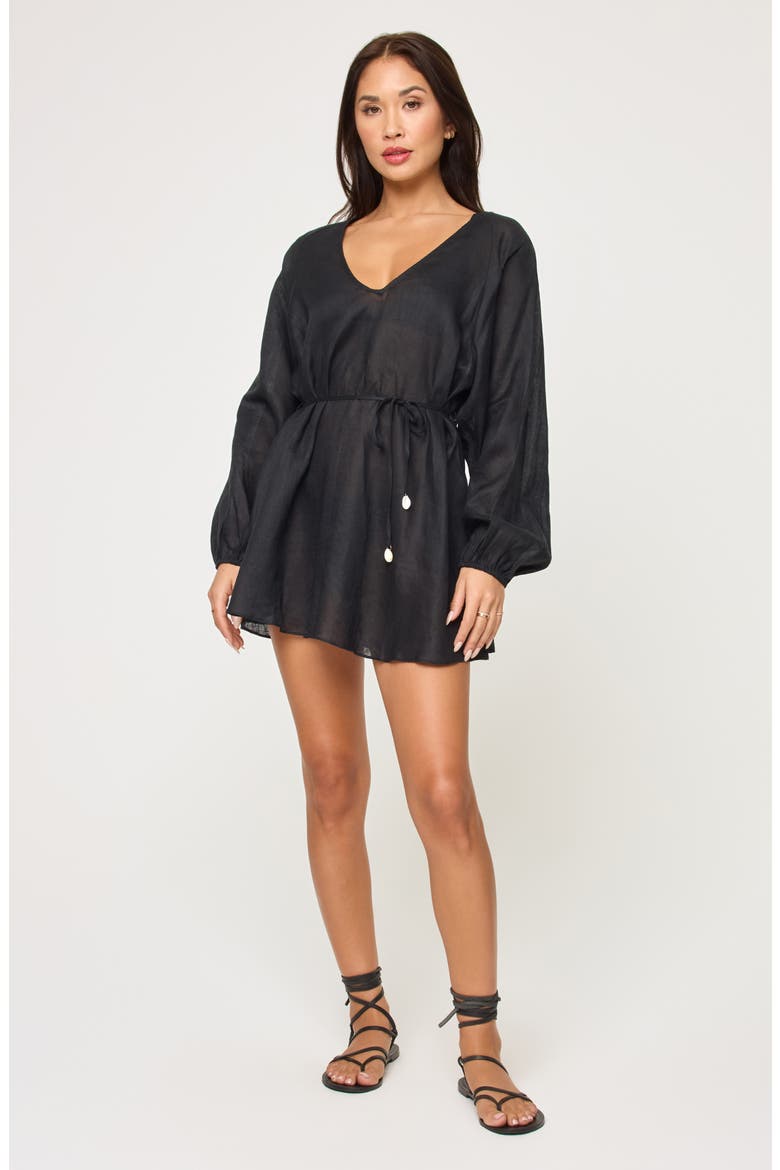 Boat Trip Linen Cover-Up Tunic, Alternate, color, BLACK
