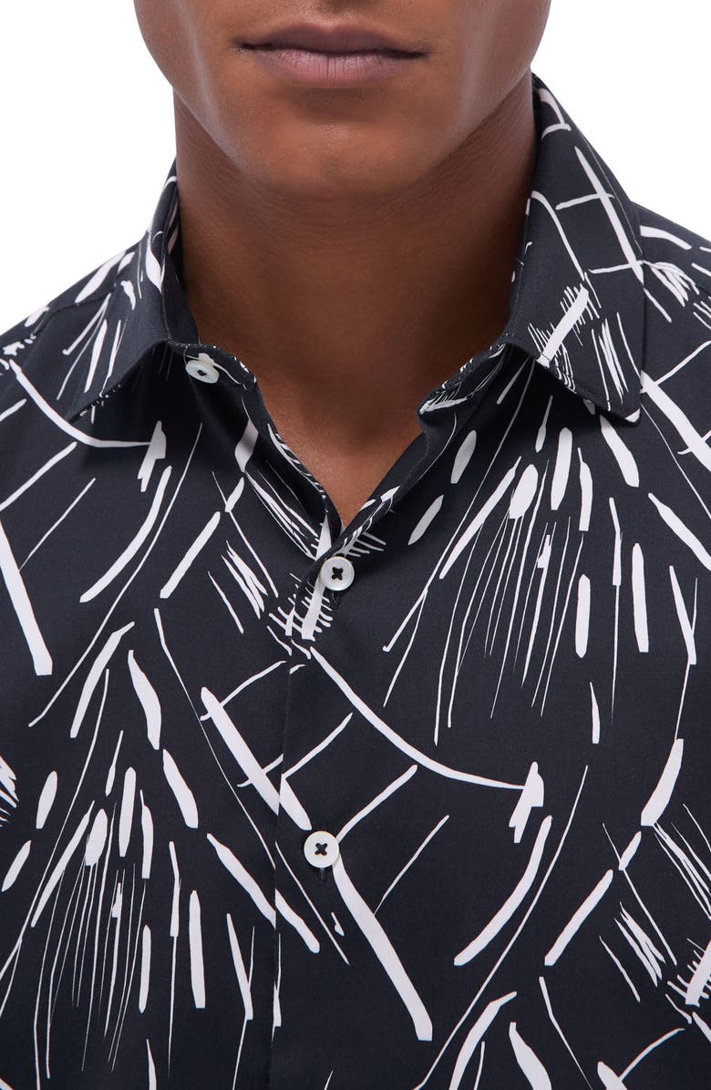 Bugatchi Axel Shaped Fit Stretch Cotton Button-Up Shirt, Alternate, color, Black