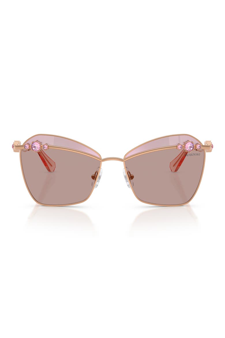 57mm Butterfly Sunglasses, Main, color, ROSE GOLD / PURPLE BROWN