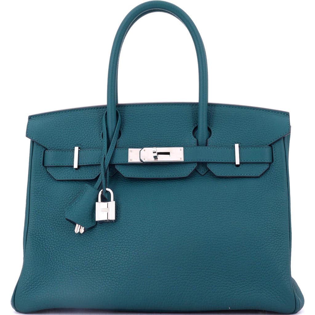Pre-owned Hermes Hermes Birkin Handbag Green Togo With Palladium Hardware 25 In Blue