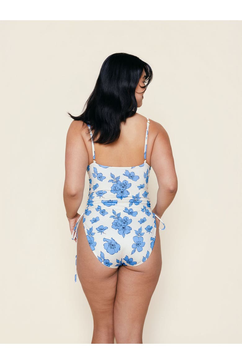 Ruched Square Neck One Piece, Alternate, color, Blue Floral