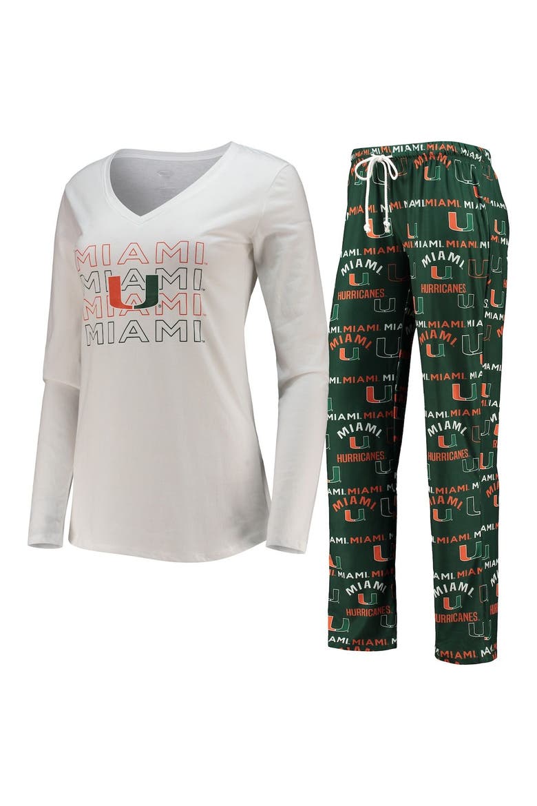 Women's Concepts Sport Green/White Miami Hurricanes Flagship Long Sleeve T-Shirt & Pants Sleep Set, Main, color, Green