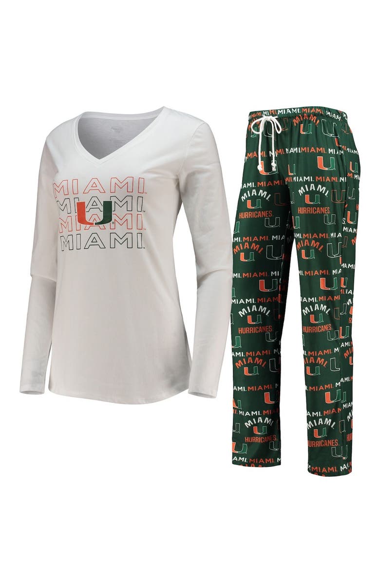 CONCEPTS SPORT Women's Concepts Sport Green/White Miami Hurricanes Flagship Long Sleeve T-Shirt & Pants Sleep Set, Main, color, 