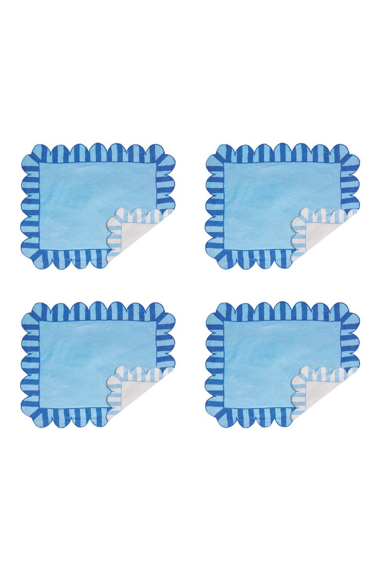 Set of 4 Scalloped Linen Placemats, Main, color, BLUE