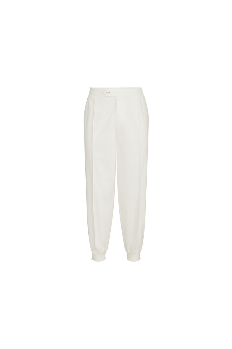 Nylon trousers with tabbed waistband, Crête detail and elasticated zipper cuffs, Alternate, color, White