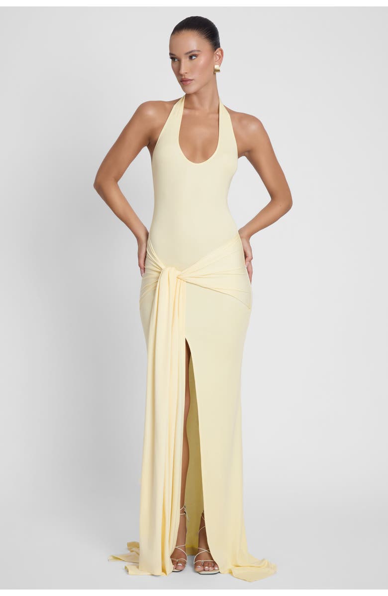 LEAU Heaven Halter Jersey Knot Maxi Dress, Alternate, color, Butter Yellow