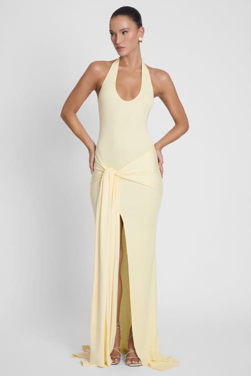 Leau Heaven Halter Jersey Knot Maxi Dress In Yellow