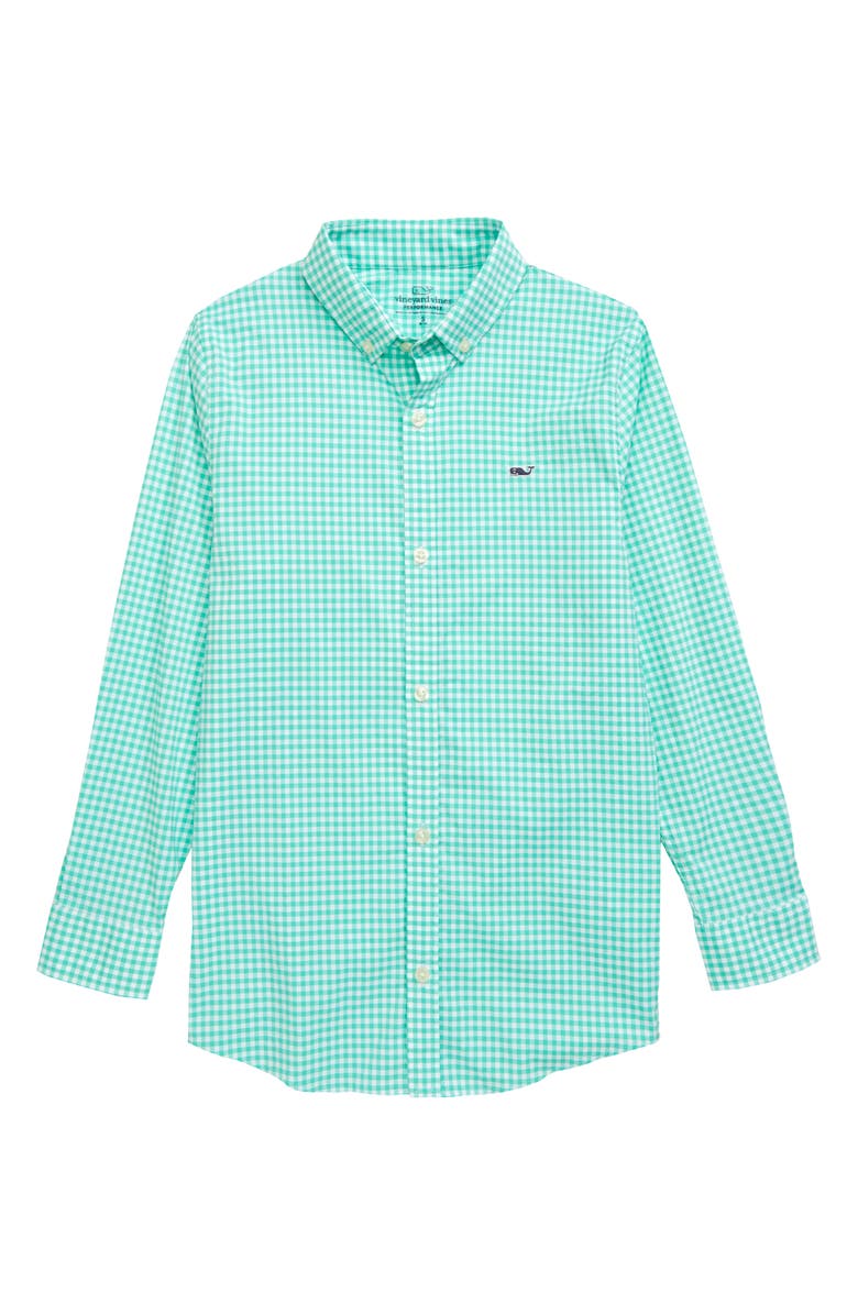 vineyard vines Kids' Gingham Performance Whale Button-Down Shirt, Main, color,