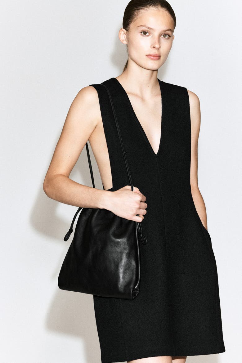 Boiled Wool-Blend Mini Pinafore Dress, Alternate, color, BLACK
