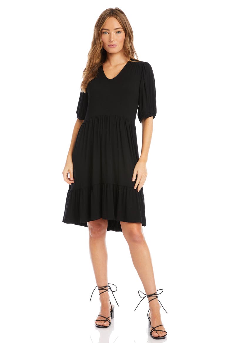 Tiered Puff Sleeve Dress, Alternate, color, BLACK