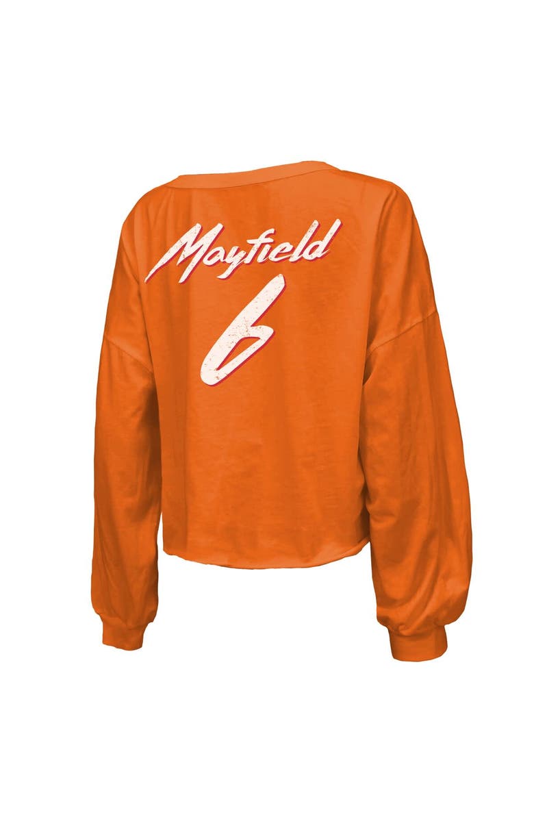 Majestic Threads Women's Majestic Threads Baker Mayfield Orange Tampa Bay Buccaneers Off-Shoulder Script Name & Number V-Neck T-Shirt, Alternate, color, Orange