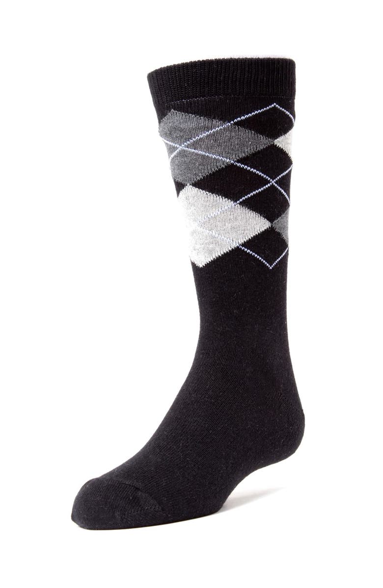 MeMoi Prim and Preppy Argyle Socks, Main, color, Black