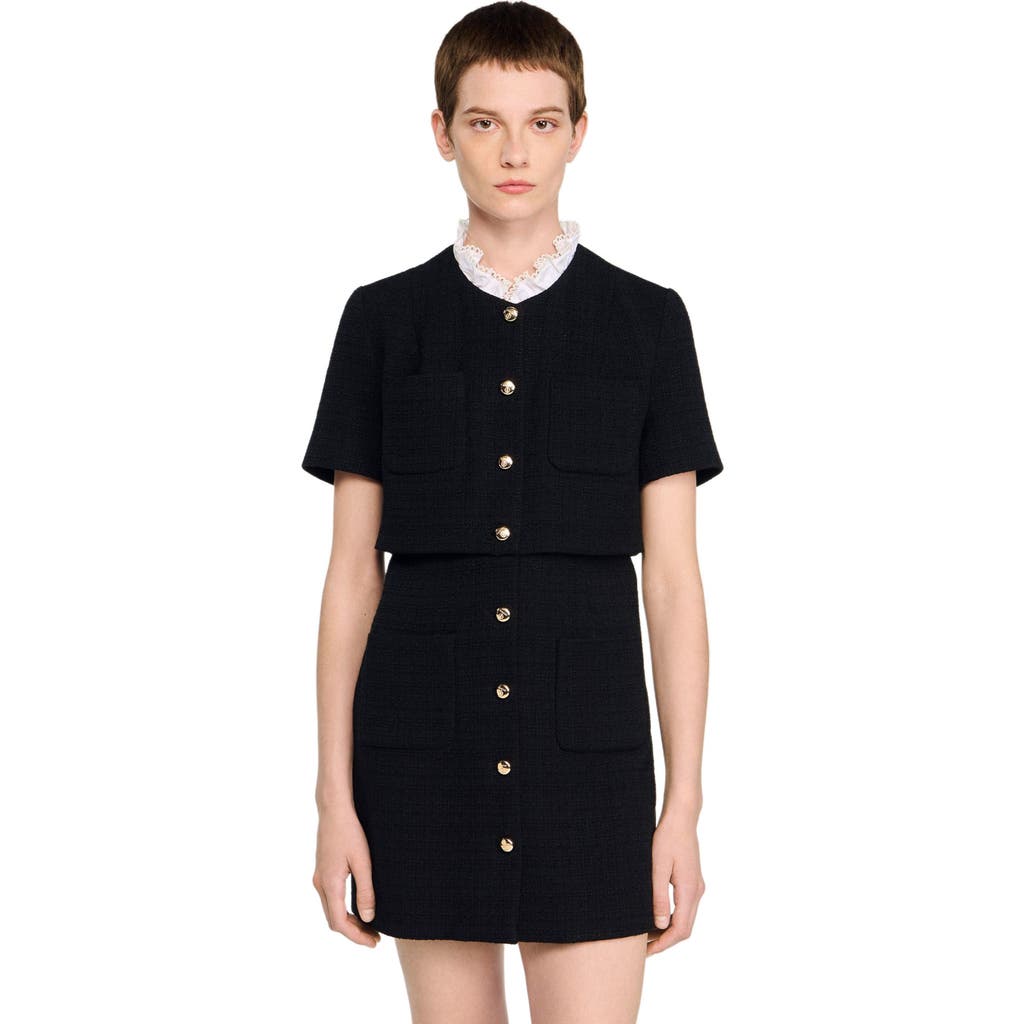 Sandro Short Dress With Detachable Collar In Black