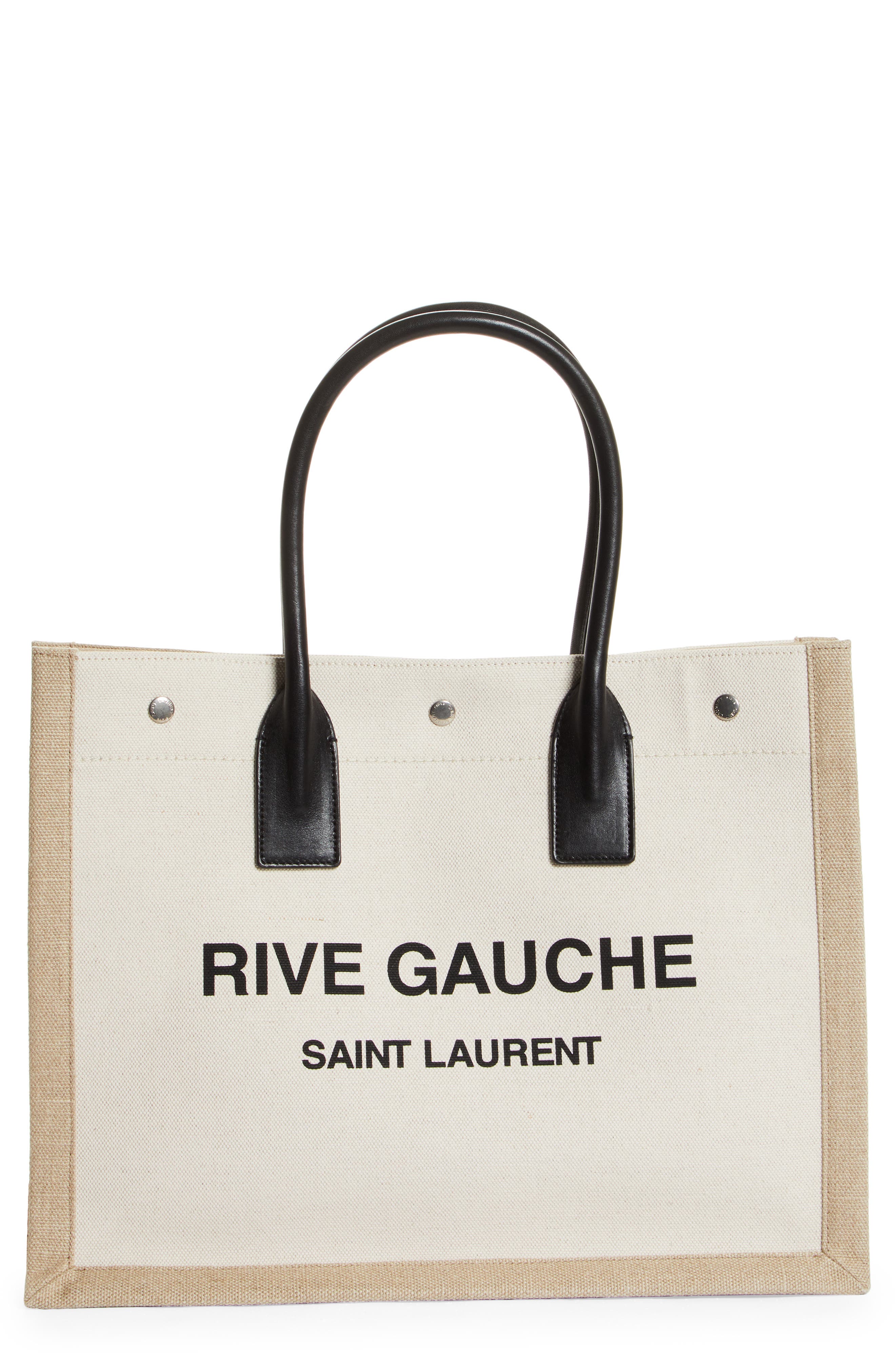 Saint Laurent Rive Gauche Logo Canvas Tote, Main, color, 