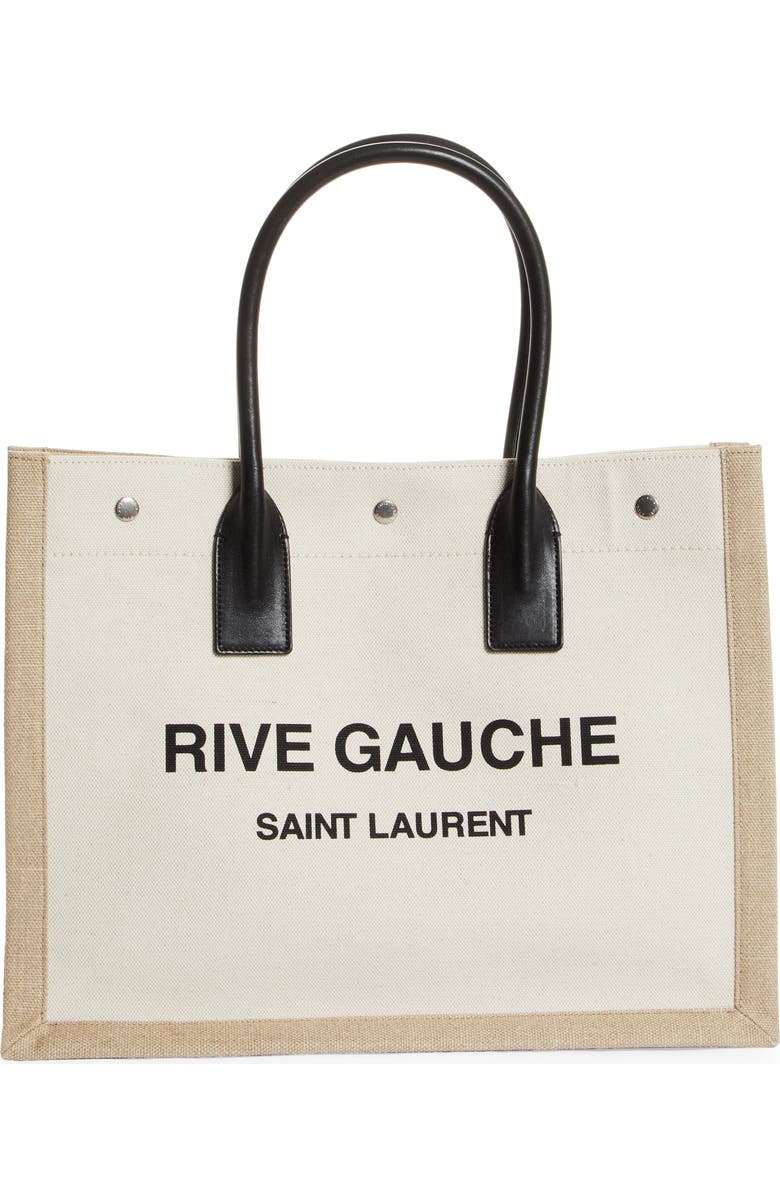 Saint Laurent Rive Gauche Logo Canvas Tote, Main, color,