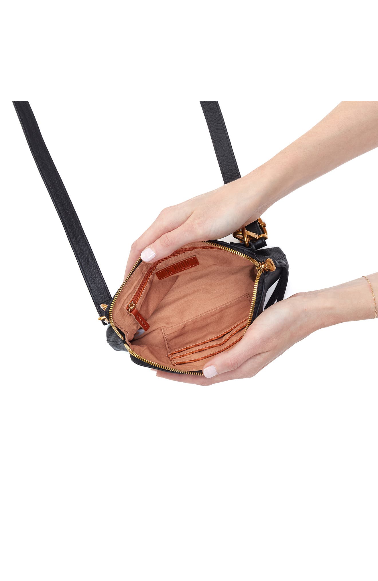 HOBO Slim Fern Leather Belt Bag, Alternate, color, Black