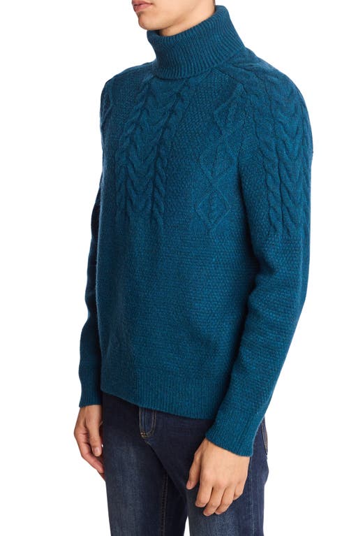 Paisley & Gray Cable Stitch Turtleneck Sweater In Blue
