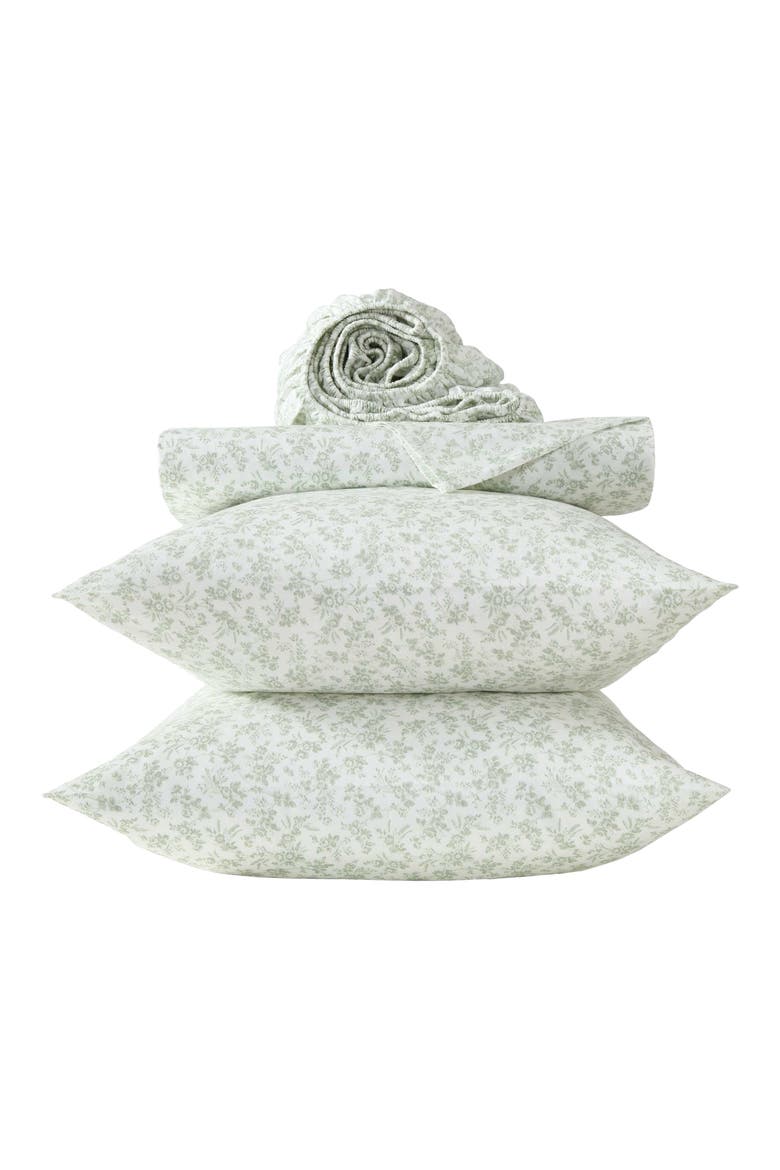 Floral Toile 300 Thread Count Cotton Sheet Set, Alternate, color, GREEN FLORAL TOILE