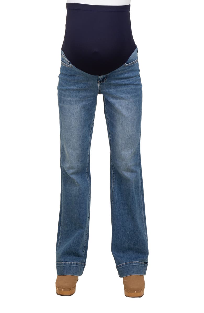 PinkBlush Wide Hem Flare Maternity Jeans, Alternate, color, Blue