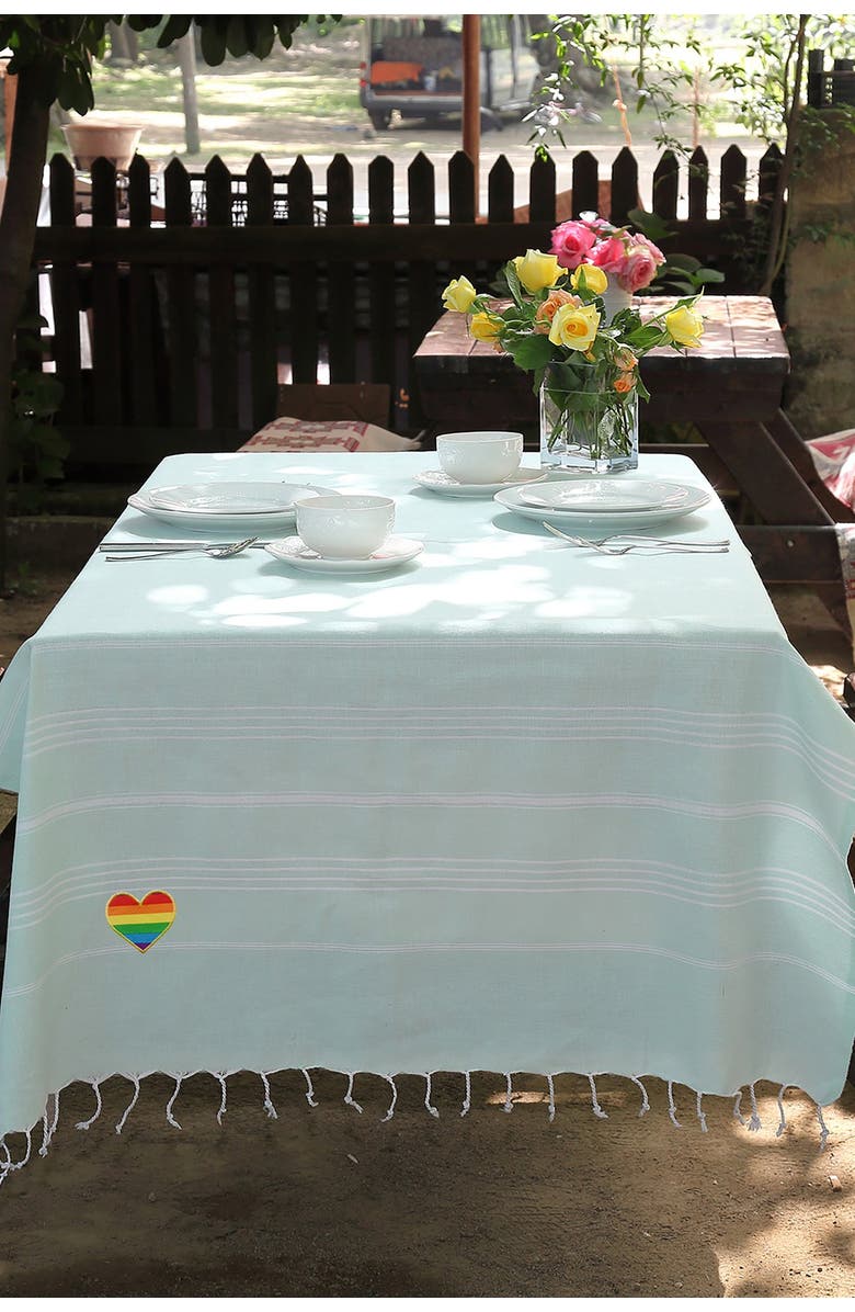 Linum Home Textiles 100% Turkish Cotton Lucky Cheerful Rainbow Heart Pestemal Beach Towel - Soft Aqua, Alternate, color, 