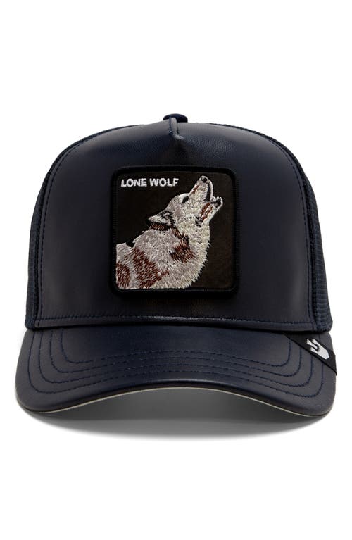 Goorin Bros . Wolf Patch Leather & Mesh Snapback Trucker Hat In Navy